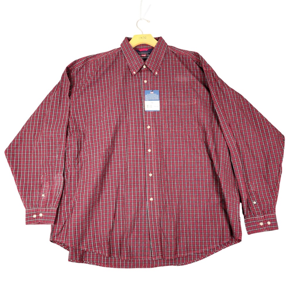 Wrangler Hero Mens 3XL Red Plaid Cool River Cotton Button Down Shirt WB11161